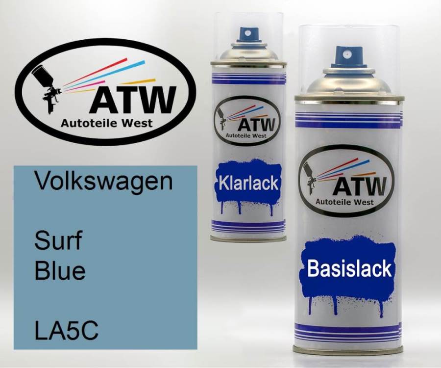 Volkswagen, Surf Blue, LA5C: 400ml Sprühdose + 400ml Klarlack - Set, von ATW Autoteile West.